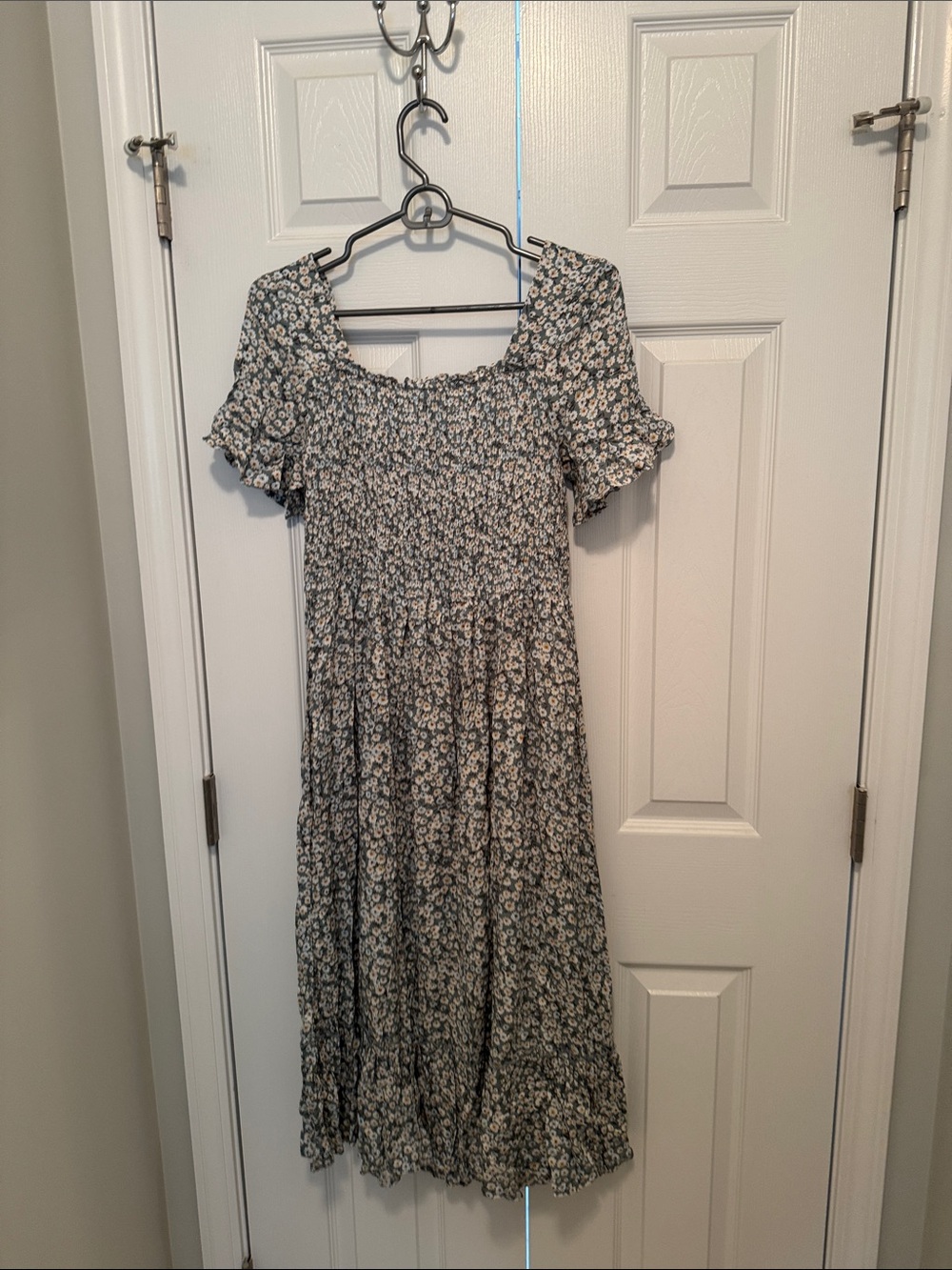 Smocked Floral Dress in Sage Green - Picture 3 of 3